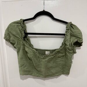 Wilfred Sage Green Linen Puff Sleeve Crop Top